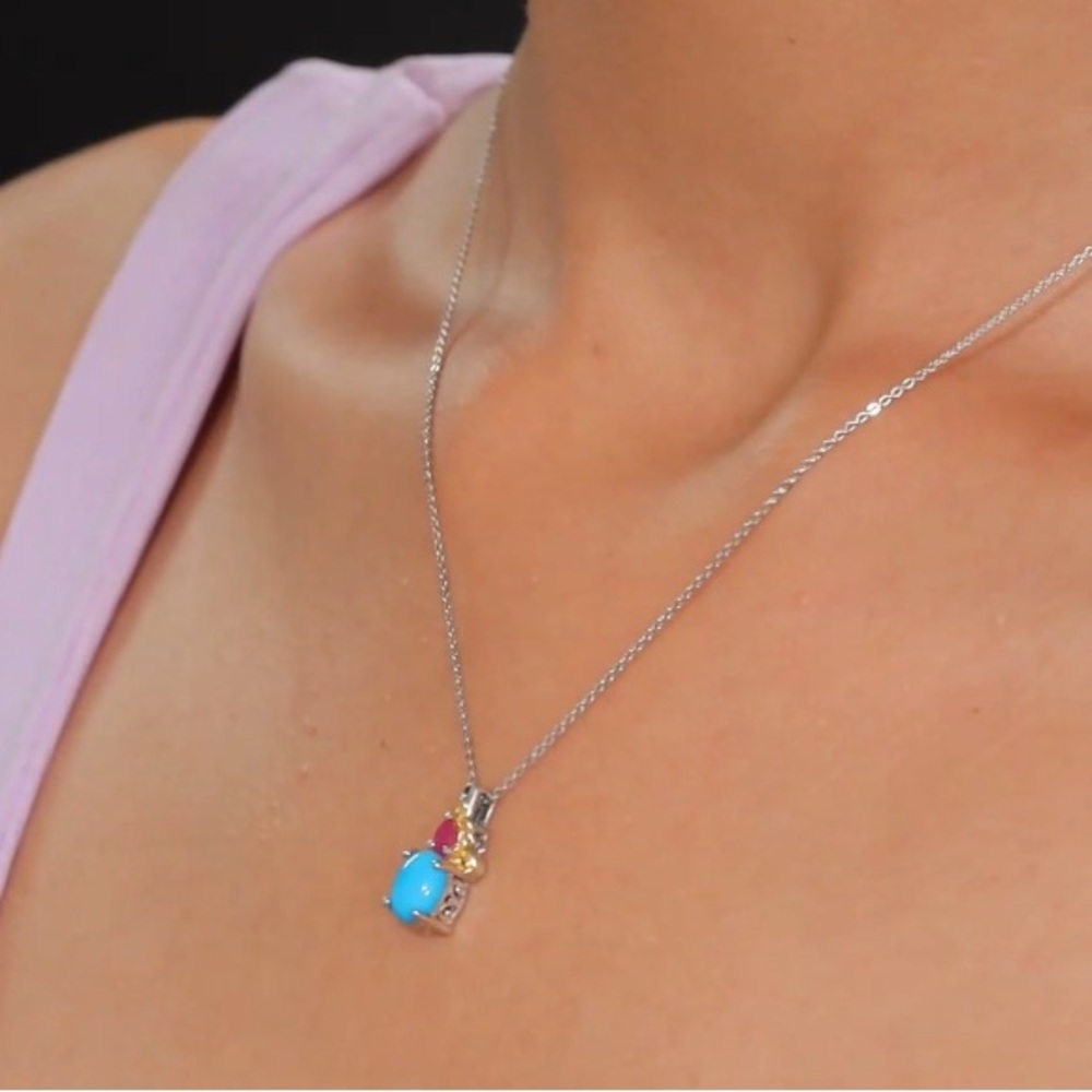 Sleeping Beauty Turquoise and Niassa Ruby 1.75 ctw Pendant - Picture 2 of 8